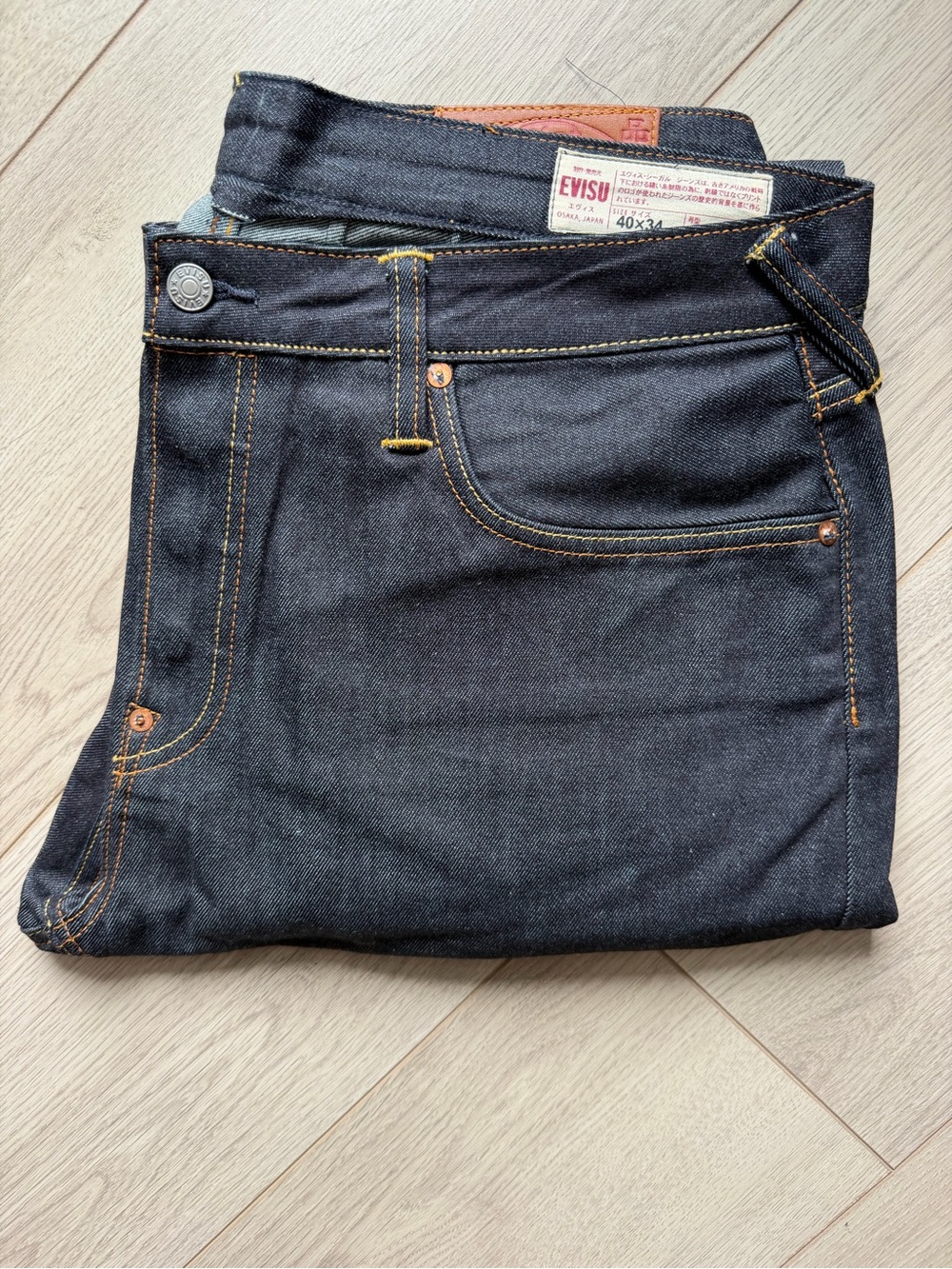 Evisu Dark Indigo Jeans with Orange Stitching